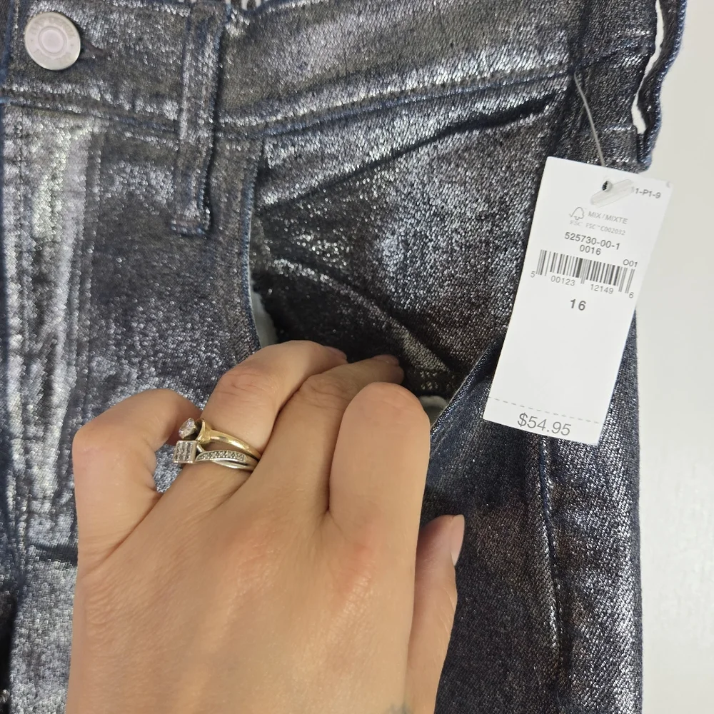 Gap Kids Low Stride Metallic Wide Leg Girls Size 16 Denim Jeans Adjustable Waist